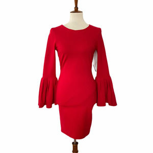 Lulus Womens Bell Sleeve Dress Pullover Bodycon Red S Small
